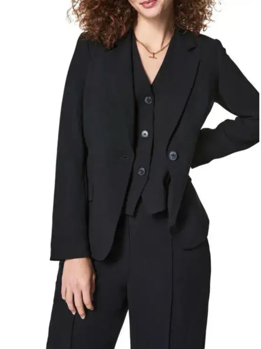 SPANX Black Satin Back Carefree Crepe Business Blazer XL